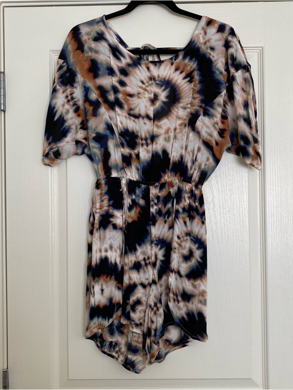 BCBGeneration Navy, Tan & Cream Tie-Dye Romper